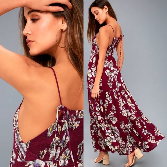 Free people Garden Party Burgundy Floral Print Maxi Dress NWT - Picture 2 of 7